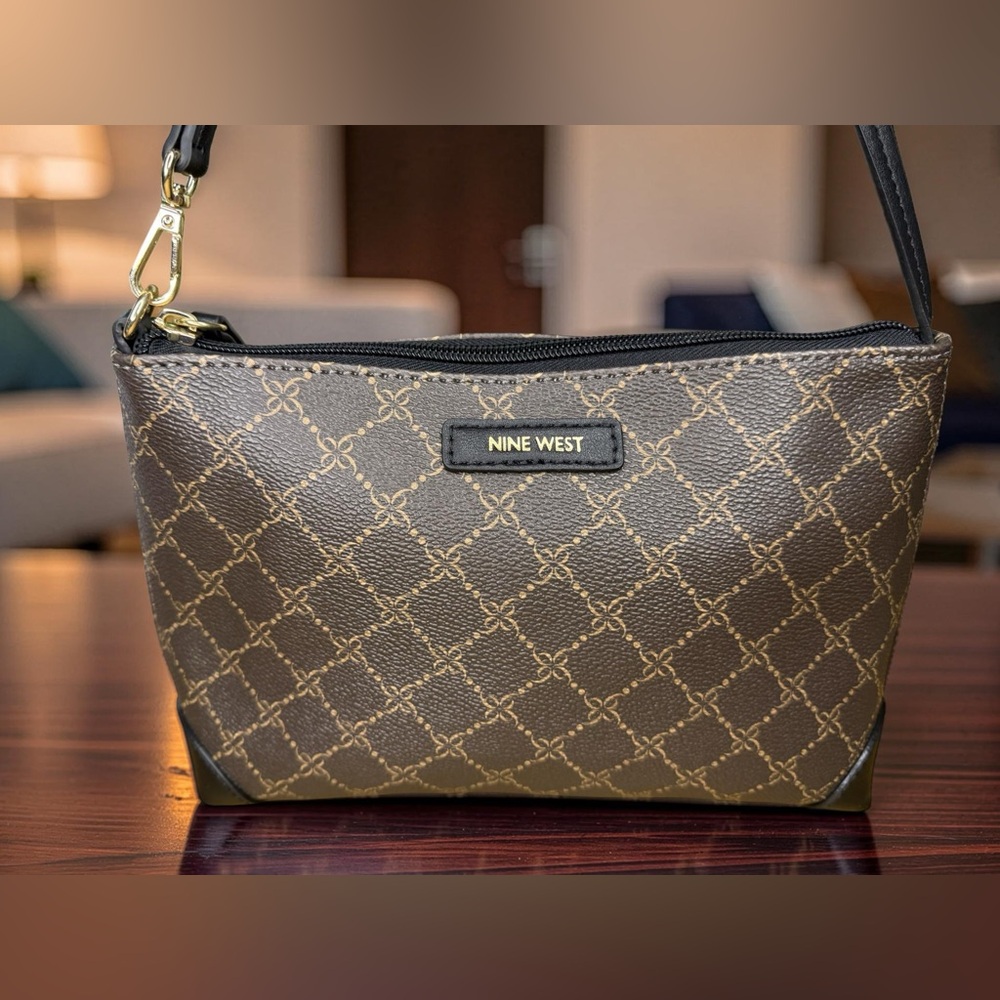 Nine West Vintage 90s Brown & Black Patterned Detachable Shoulder Bag